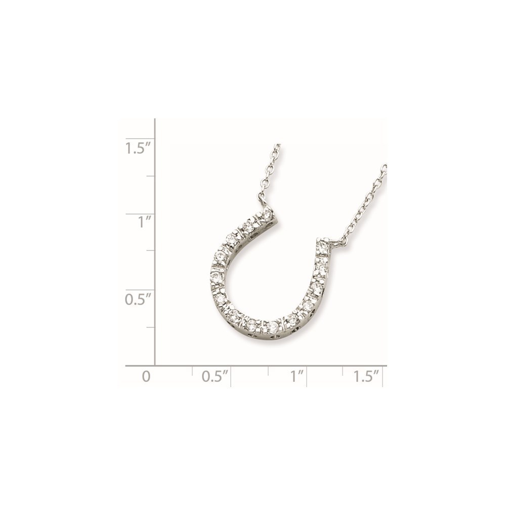 925 Sterling Silver Rhodium-plated CZ Equestrian Fine Jewelry Horseshoe Necklace - Picture 3 of 7